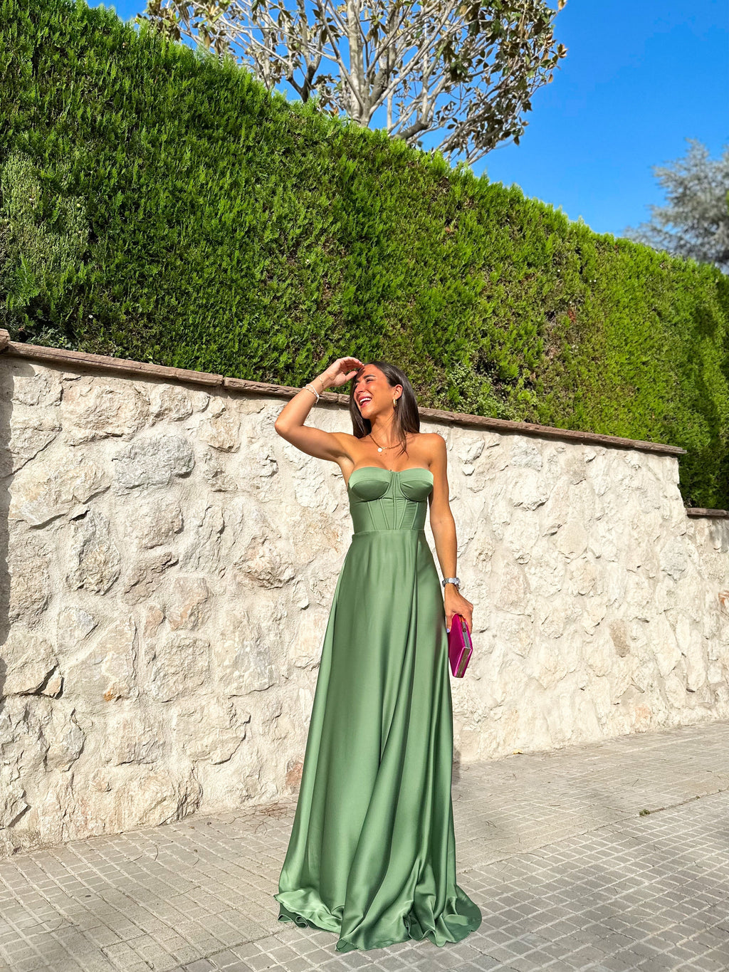 Vestito a corsetto color oliva
