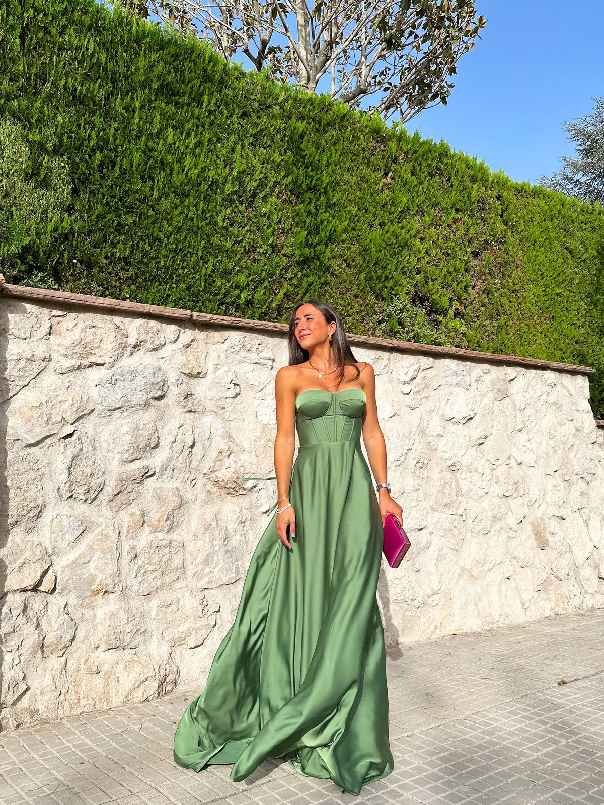Vestito a corsetto color oliva