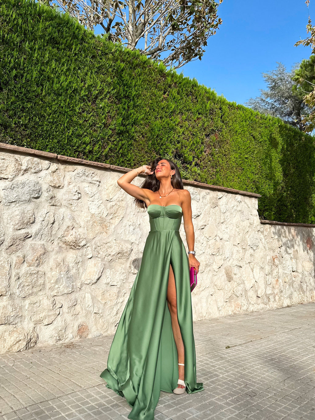 Vestito a corsetto color oliva