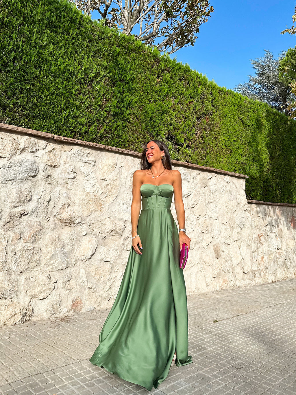 Vestito a corsetto color oliva